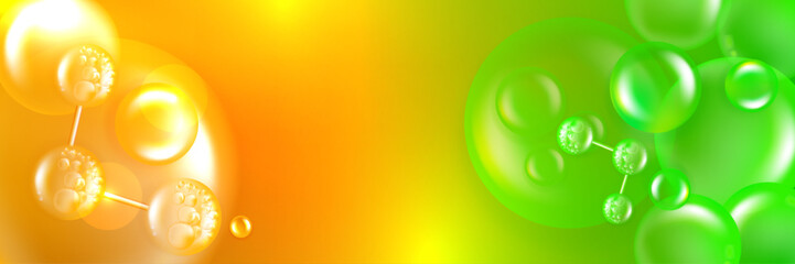 Hyaluronic acid and Niacinamide, gold and green collagen serum drops with holiday concept background, ready to use, illustration vector.