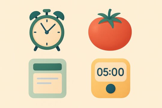 Time management tools and techniques illustrated with a vibrant alarm clock tomato timer productivity chart and digital timer showcasing effective scheduling systems