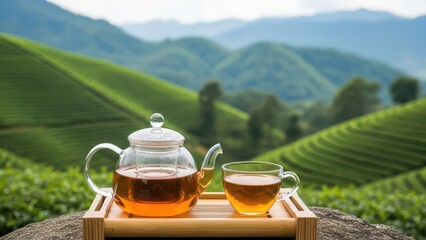 A Refreshing Cup of Tea Amidst Green Tea Hills