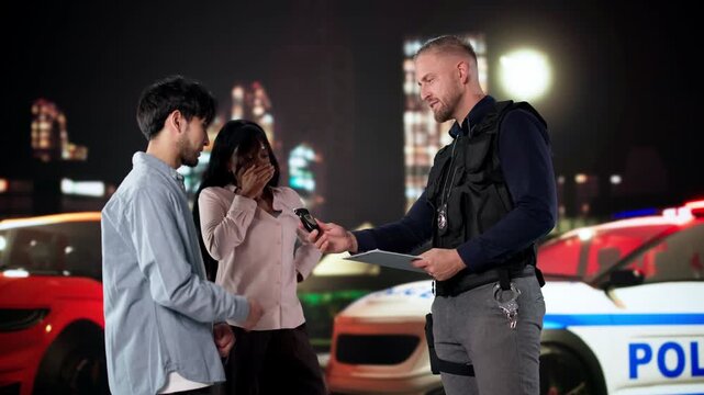 Passenger Concerned While Driver Gets Tested With Breathalyzer