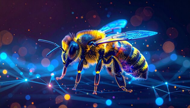 futuristic glowing bee with abstract light background