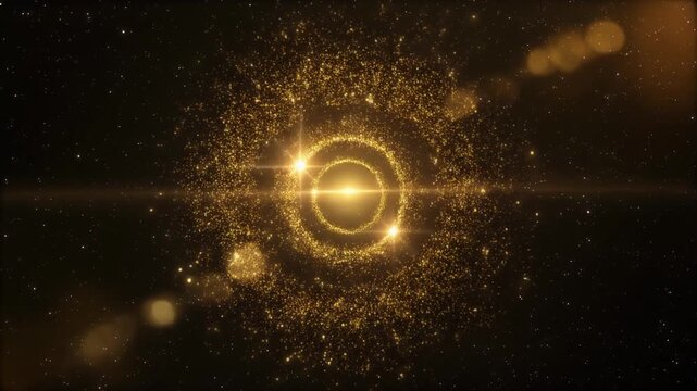 Golden Particle Rings Rotating Space Background Loop