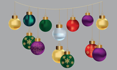 Colorful christmas ornaments hanging on a string