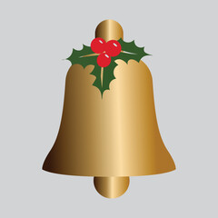 Golden christmas bell with holly and berries decoration