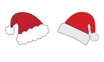 Two simple red and white santa hats with fluffy trim