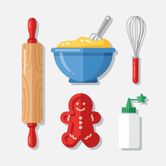 Christmas Baking Tools and Gingerbread Icon Set