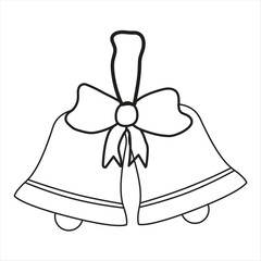 Hand drawn outline of two wedding bells tied with a bow