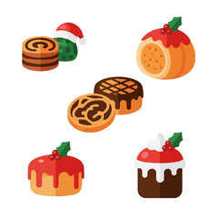 Flat Christmas Cookies and Holiday Dessert Icon Set