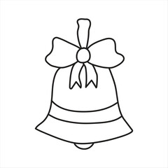 Simple outline drawing of a christmas bell with a bow
