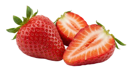 Fresh ripe strawberries one whole and two halved