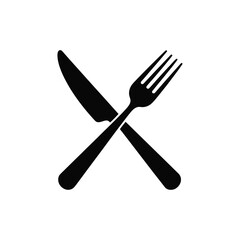 Simple black silhouette of crossed knife and fork