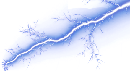 Dynamic electric lightning strike illuminates dark sky with brilliant blue energy