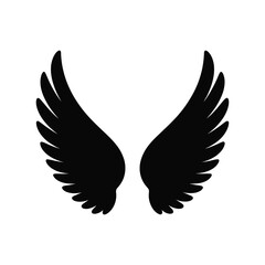 Pair of black angel wings silhouette on white background