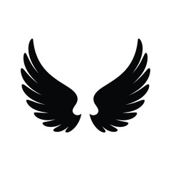 Black silhouette of angel wings on a white background