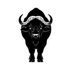 Front View Silhouette of a Majestic African Buffalo Powerful Animal Icon Design