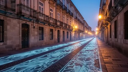 Illuminated Street Art Transforms Lisbon Tram Tracks into Digital Circuit Board.