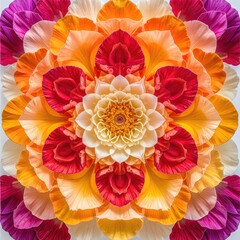Floral mandala, symmetrical pattern of petals in vibrant hues