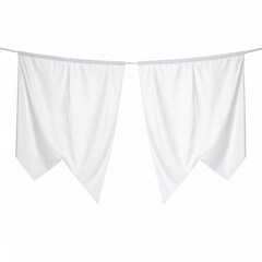 Two white draped banners hang from a thin rope
