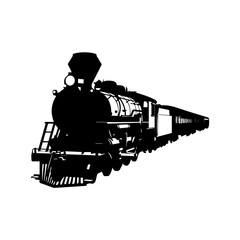 Vintage steam train illustration A classic locomotive silhouette in black and white © Sakila