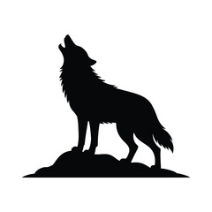 Silhouette of a wolf howling at the moon on a rocky outcrop