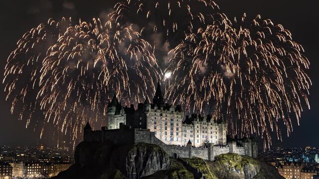 Edinburgh Castle Fireworks Display Video Celebrating Hogmanay Night