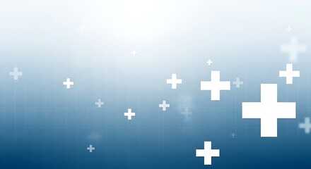 Abstract blue background with white medical crosses for healthcare and technology