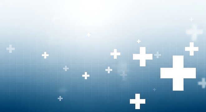 Abstract blue background with white medical crosses for healthcare and technology