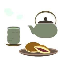日本茶と和菓子のイラストセット／ティータイム・和風デザイン