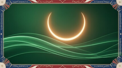 Abstract green background with glowing crescent moon illustration