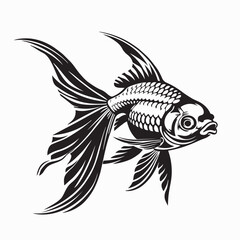 Stylized Goldfish Black and White Logo Vector on white background