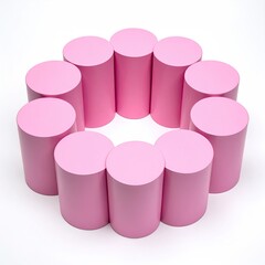 Circular arrangement of twelve cylindrical pink forms