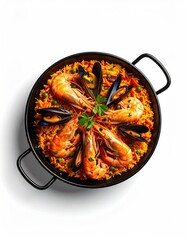 Overhead view of Paella in a pan