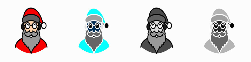 A stylized Santa Claus face with red hat, glasses, and cheerful “Ho Ho Merry” text. Multiple style vector.