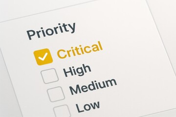 Checklist highlighting 'Critical' priority status for effective task management. Concept of urgency, organization, and decision-making in productivity workflows.