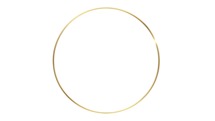 Elegant thin gold metal circle frame or hoop isolated on transparent background, perfect for minimalist design, wedding invitation border, or abstract decorative element