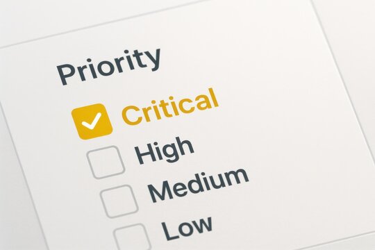 Checklist highlighting 'Critical' priority status for effective task management. Concept of urgency, organization, and decision-making in productivity workflows.
