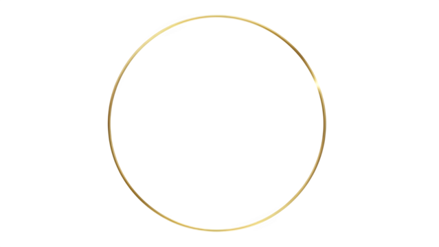 Elegant thin gold metal circle frame or hoop isolated on transparent background, perfect for minimalist design, wedding invitation border, or abstract decorative element