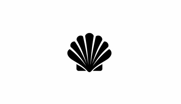 Black and white graphic of a scallop shell, a symbol of the Camino de Santiago.
