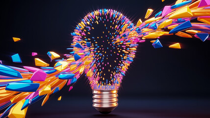 Light Bulb Dissolving Into Colorful Geometric Shapes