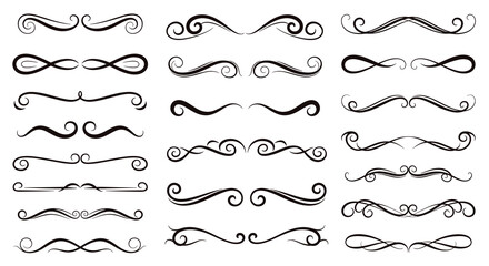 Obraz premium Set of elegant calligraphic swirls, flourishes, and dividers in a vintage hand-drawn style for decorative text and ornaments.