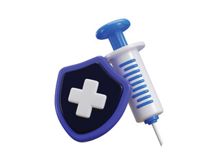 Syringe with medical shield icon 3d render concept of 
Protected vaccination syringe for healthcare treatment icon vector illustration