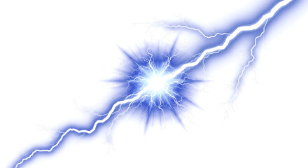 Striking blue lightning bolt illuminates dark night sky creating powerful energy for dramatic digital design