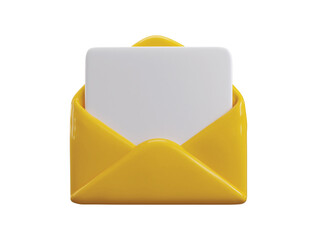 Yellow envelope with letter icon 3d render concept of envelope with latter paper icon for Newsletter or mail latter icon vector illustration