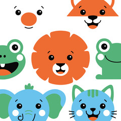 Obraz premium Cute Animal Faces Vector | Kids Cartoon Illustration