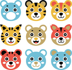 Cute Animal Faces Vector | Kids Cartoon Illustration