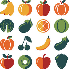 Healthy Food Icons Vector | Fresh Vegetable Fruit Illustration
