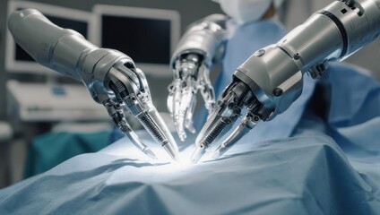 Robotic Surgical System Performing Minimally Invasive Procedure in Operating Room.