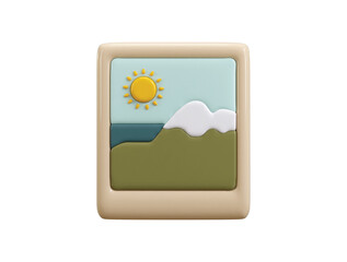 Pictures with landscape and sun icon 3d render concept of image gallery icon vector illustration