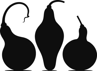 Black silhouette of gourds, decorative vegetable shapes, autumn harvest design, vector illustration for fall season, minimal organic nature art