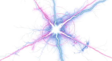 Energetic lightning strikes with vibrant colors on a black background create a dynamic, powerful design